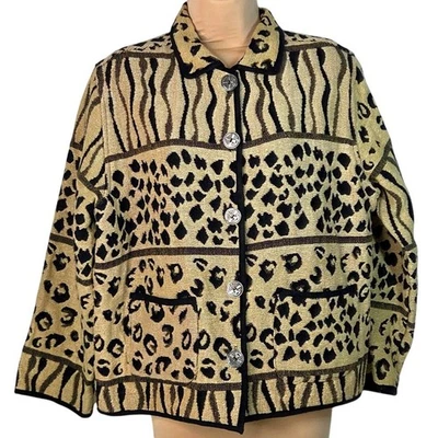 Chaqueta Tejida Tapiz Estampado Animal Estilo de Vida Informal Jane Ashley De Colección M Algodón Foto 1 de 4