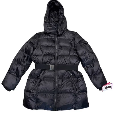 Chaqueta de invierno grande Two By Vince Camuto para mujer negra mezcla con cinturón Foto 1 de 4