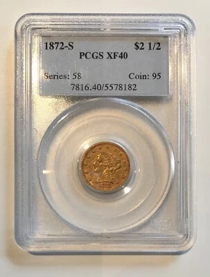 1872-S Liberty Gold $2.50 - PCGS XF40 certified slab - Image 1 of 4