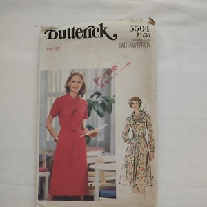 Butterick 5504 Women’s Dress Sz 12 Semi-fitted Vtg Pattern Belted Sewing Pattern - Picture 1 of 4
