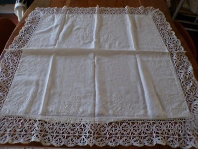 Linge Ancienne belle  Taie oreiller fil  blanc richement brodée avec monogramme - Photo 1/4