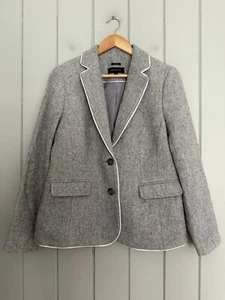 Talbots Aberdeen Blazer 10 Gray Wool Blend Herringbone Lined Piping - Picture 1 of 6