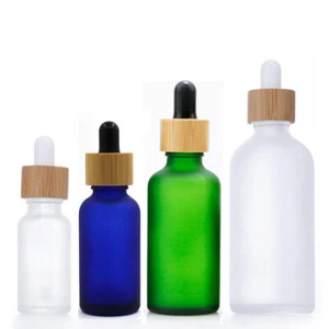 Glass Dropper Bottle w/ Wood BamBoo Cap Eye Pipette Perfume Essential Oils Vials - Picture 1 of 20