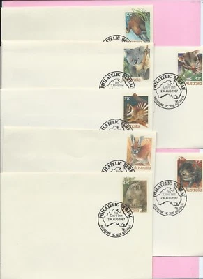 AUSTRALIA 1987 Set of 7 PSE's - FDC's - State FAUNA EMBLEMS (animals)  Very Fine - Image 1 of 2