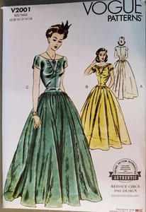 1941 Evening Bridal Dress Pattern V2001New Vogue Sz: 18-26 Vintage  Reissue - Picture 1 of 4