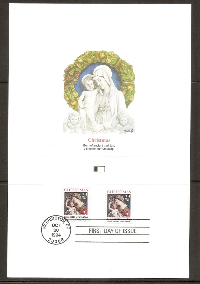 US SC # 2871-a, 2872-a, 2873-2874 Christmas 94 FDC. Fleetwood Proofcard Edition. - Image 1 of 4