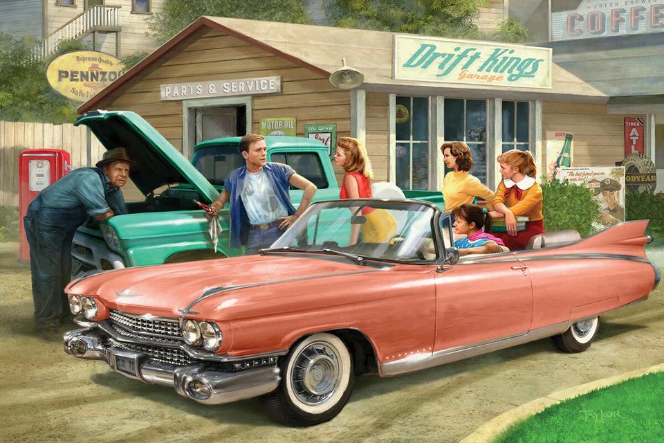 Jigsaw Puzzle Vehicle Pink Caddy 1959 Cadillac convertible 1000 piece NEW  - Image 1 of 1