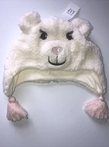 Baby Gap NWT Ivory Pink Polar Bear Sherpa Fleece  Trapper Tassel Hat M/L 4-5 Yrs - Picture 1 of 9