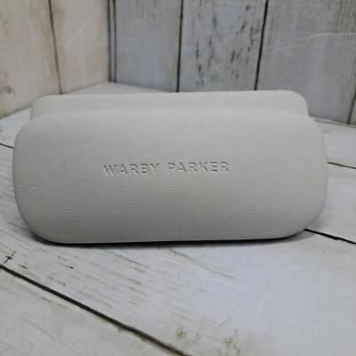 Estuche vacío para gafas Warby Parker Logo rígido gris-blanco y azul brillante Foto 1 de 4