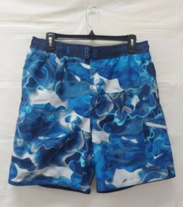 Costume da bagno uomo Nike grande blu bianco fodera in rete disegno stringa zip tasca - Foto 1 di 4