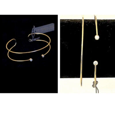 Браслет-манжета с фианитами в золотой пластине поверх стерлингового серебра - Изображение 1 из 4