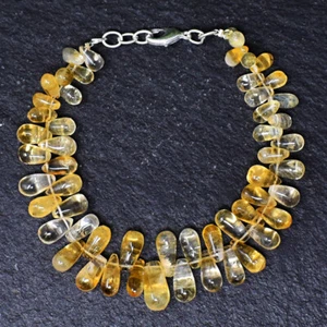 155.00 Cts Natural 7 Inches Long Yellow Citrine Genuine Beads Bracelet NK 13E188 - Picture 1 of 2