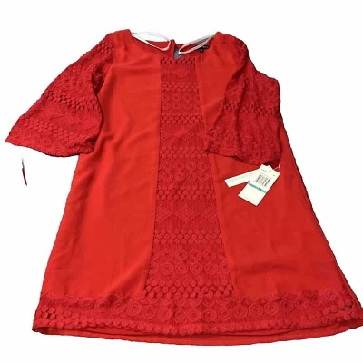 NUEVO Vestido My Michelle Encaje Superpuesto Manga Larga 3/4 Forrado Niñas Talla 16 Rojo Vacaciones Foto 1 de 4