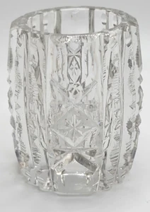 Vtg Toothpick Holder 2 1/2" Crystal Cut Glass Barrel Sheared Bottom - Picture 1 of 6