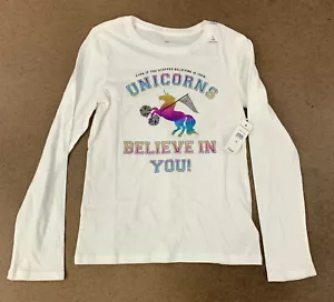 Gap Kids Girls Size Large 10 White Long Sleeve Unicorn You Rule Graphic T-Shirt - Picture 1 of 5
