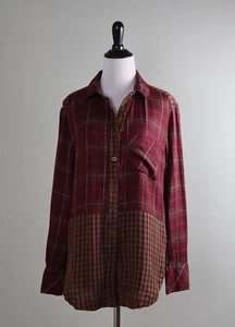 ANTHROPOLOGIE NWT Kyla Seo Love Caite Clea Plaid Shirt Top in Rust Size Small - Picture 1 of 6
