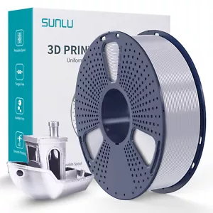 SUNLU PLA+ 3D Printer Filament 1.75mm Silk Silver Shiny Metallic 1KG Spool - Picture 1 of 7