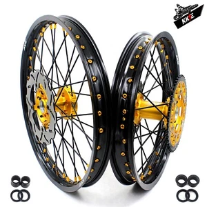 KKE 21/19 MX Wheels Rim Fit Suzuki 2007-2018 RMZ250 RM450 2005-2017 Gold Nipples - Picture 1 of 12
