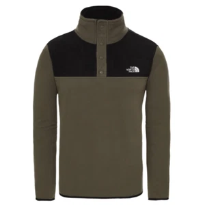 The North Face Men's TKA Glacier Snap-Neck Fleece Pullover Green Black Warm - Picture 1 of 2