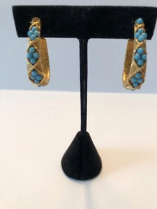 Florenza Vintage Turquoise Colored Stones Hoop Earrings 11/4"L x 1/4 Clip-on - Bild 1 von 4