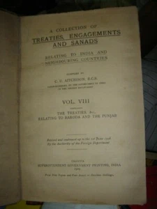 INDIA RARE - A COLLECTION OF TREATIES , ENGAGEMENTS AND SANADS VOL VIII 1909 - Picture 1 of 12