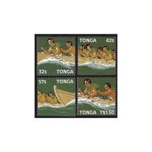 Tonga 651-654,654a, MNH. Michel 993-996, Bl.10. Canoe Race Tonga to Samoa, 1987. - Picture 1 of 2