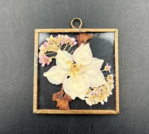 Pressblume Anhänger Kupfer Floral Boho feminin eckig Glas Vintage - Bild 1 von 6