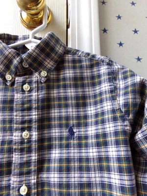 Boys RALPH LAUREN Blue Green Dress Shirt 4T Plaid 100% Cotton Button Up 4 VTG - Image 1 of 4