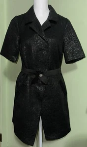 Chaqueta de manga corta Simply Vera Wang negra plateada metálica con cinturón talla XS - Imagen 1 de 7