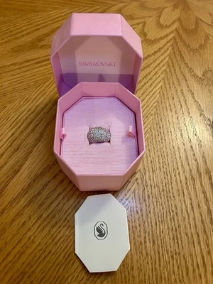 Swarovski кристалл купол коктейльное кольцо блестящий серебристый тон белый размер 7 новый розовый - Изображение 1 из 4