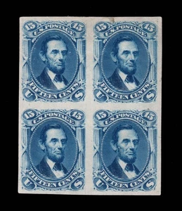 MOMEN: US STAMPS #77TC3a BLOCK OF 4 PROOF ON INDIA DEEP BLUE VF LOT #95229* - Picture 1 of 2