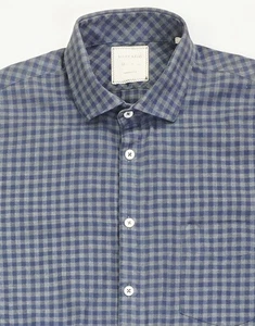 Billy Reid Standard Cut Sz Medium Lightweight Flannel Blue Gray Check Logo Shirt - Picture 1 of 10
