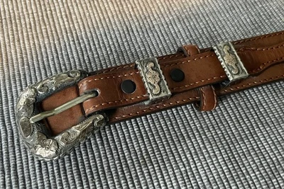 "Cinturón vintage dorado sobre plata esterlina México Ranger floral hebilla 44""" Foto 1 de 4