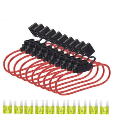 10X Inline Fuse Holder 12V 20A + 10 Mini Blade Fuses Splash Proof Auto Car 18AWG - Image 1 of 4