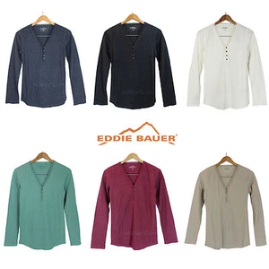 Neu mit Etikett Eddie Bauer Henley Thermohemd 3 Knöpfe V-Ausschnitt Damen-T-Shirt 6 Farben S-XL - Bild 1 von 7