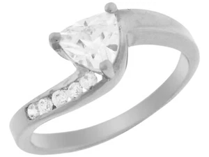 10k or 14k White Gold Trillion Cut CZ Twist Ring Round Channel Set Accents - Picture 1 of 4