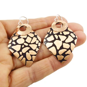 925 Silber Kupfer Ohrringe Animal Print große abgewinkelte Tropfen für Damen - Bild 1 von 5