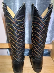 JUSTIN VN4463 Whitley Rainbow Stitch on Black Leather Western Boots WOMEN 8 1/2B - Picture 1 of 6