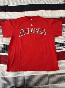 Majestic Albert Pujols LA Angels T-Shirt Men's Large Spell Out Tee Red - Picture 1 of 8
