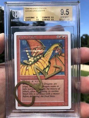 SHIVAN DRAGON, REVISED ED, 1994 MTG, BGS 9.5, GEM MINT, MELISSA BENSON SIGNED! - Image 1 of 4