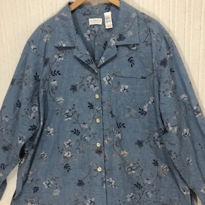 Camisa Elisabeth Floral Abotonada Manga Larga Cuello Top Azul Talla 20 - Imagen 1 de 8