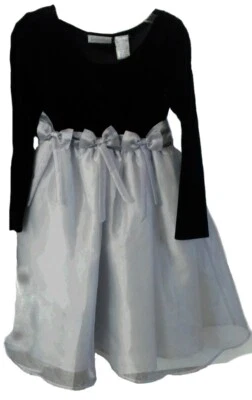 Черный бархат с серой органзы с бантами платье размер 5 - Изображение 1 из 2