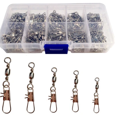 50pc Fishing Barrel Swivel Rolling Snap Swivel Tackle Connector Assorted Size +B - Image 1 of 4