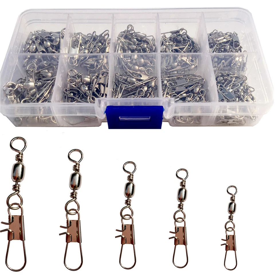 50pc Fishing Barrel Swivel Rolling Snap Swivel Tackle Connector Assorted Size +B - Image 1 of 4