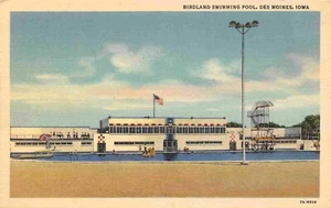 Birdland Swimming Pool Des Moines Iowa linen postcard - Picture 1 of 2