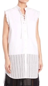 NWT Thakoon Side Slit Sleeveless Shirt Tunic w/ Eyelet Detail White 6 $750 - Picture 1 of 11