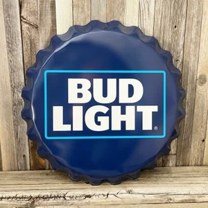 Bud Light Beer Bottle Cap Blue 18" Metal Aluminum Sign Garage Bar Budweiser New - Picture 1 of 2
