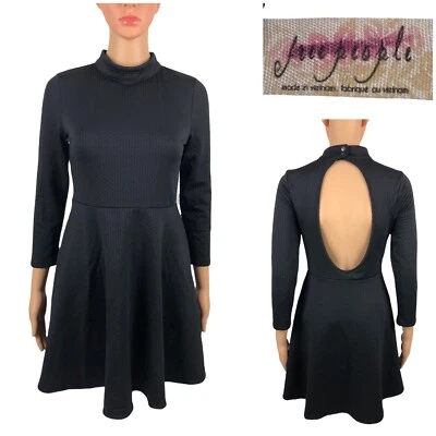 Free People Womens Small Dress Black Mini Fit Flare Texturated Unlined EUC - Image 1 of 4