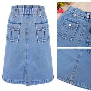 Kids Girls Denim Daily Wear Split Beach Skirt Midi Streetwear Spring Jean Y2K - Picture 1 of 18