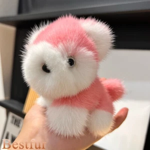 Lindo Llavero Bolso Pompompón Bolso Coche Teléfono Colgante Piel de Visón Real Perro Cachorro Regalo - Imagen 1 de 18